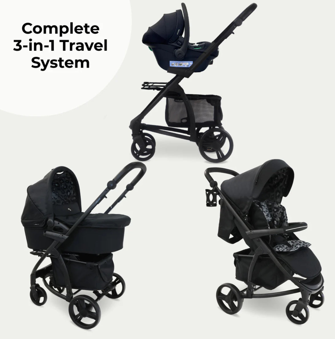 MB200i 3-in-1 Travel System with i-Size Car Seat - Black Leopard