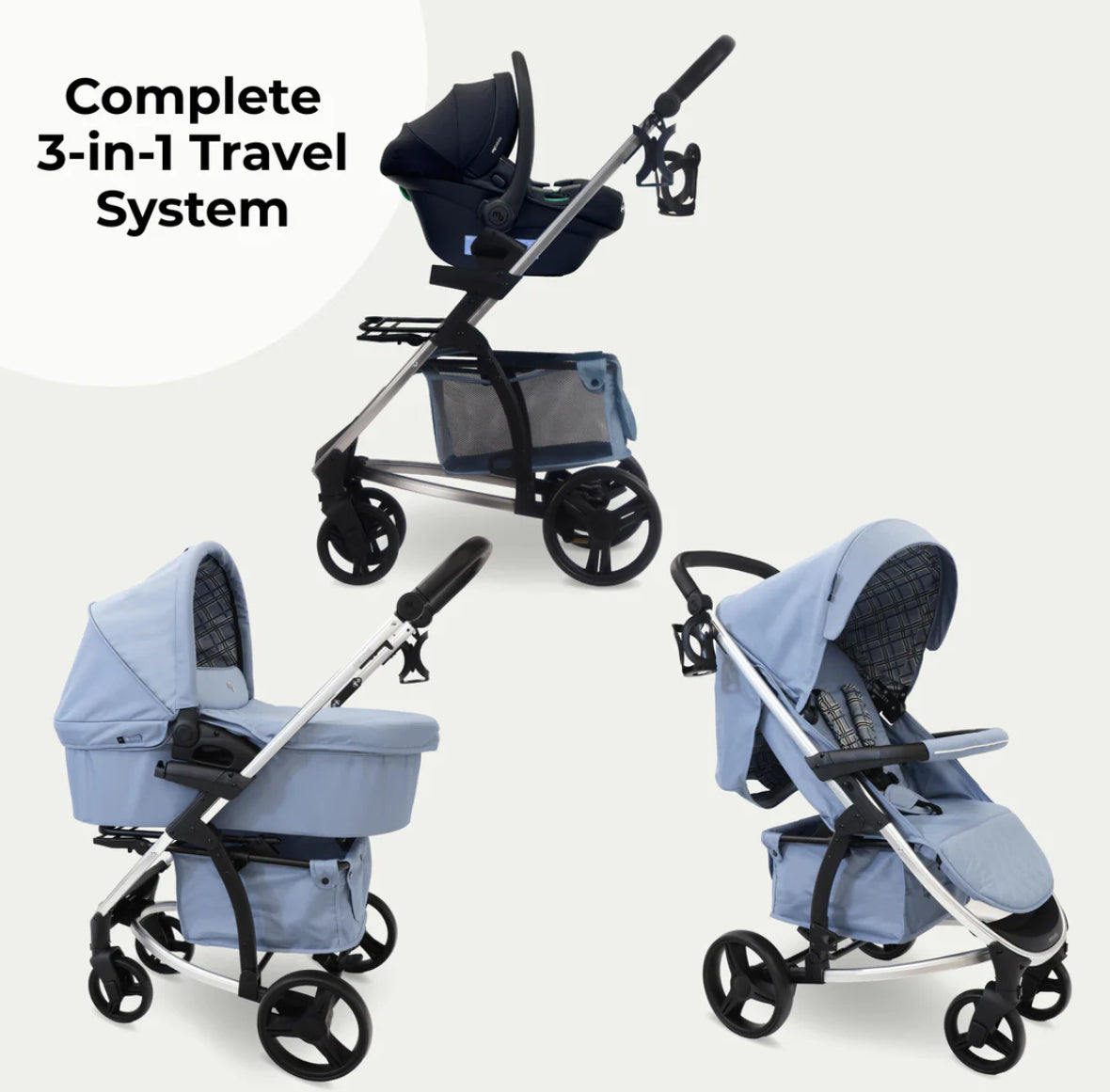 MB200i 3-in-1 Travel System with i-Size Car Seat - Blue Plaid