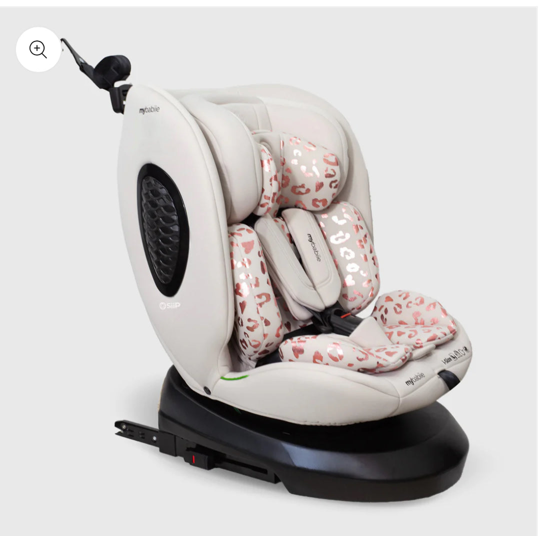 MBCS200 Spin R129 Car Seat with Top Tether - Pink Leopard