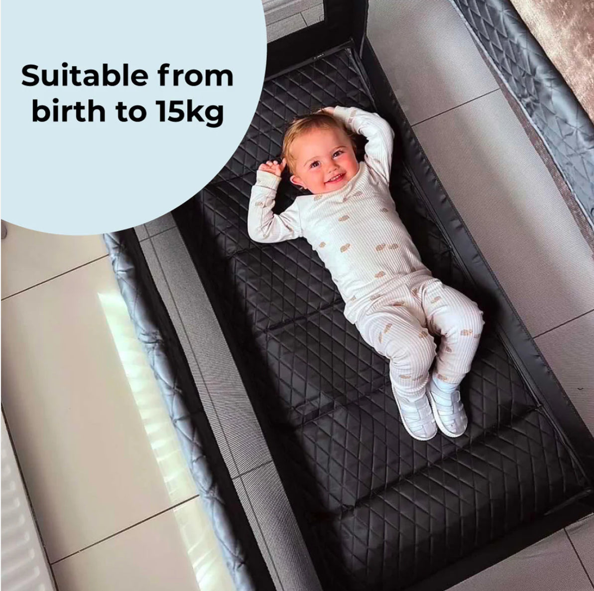 MBTC1 Travel Cot - Black Quilted