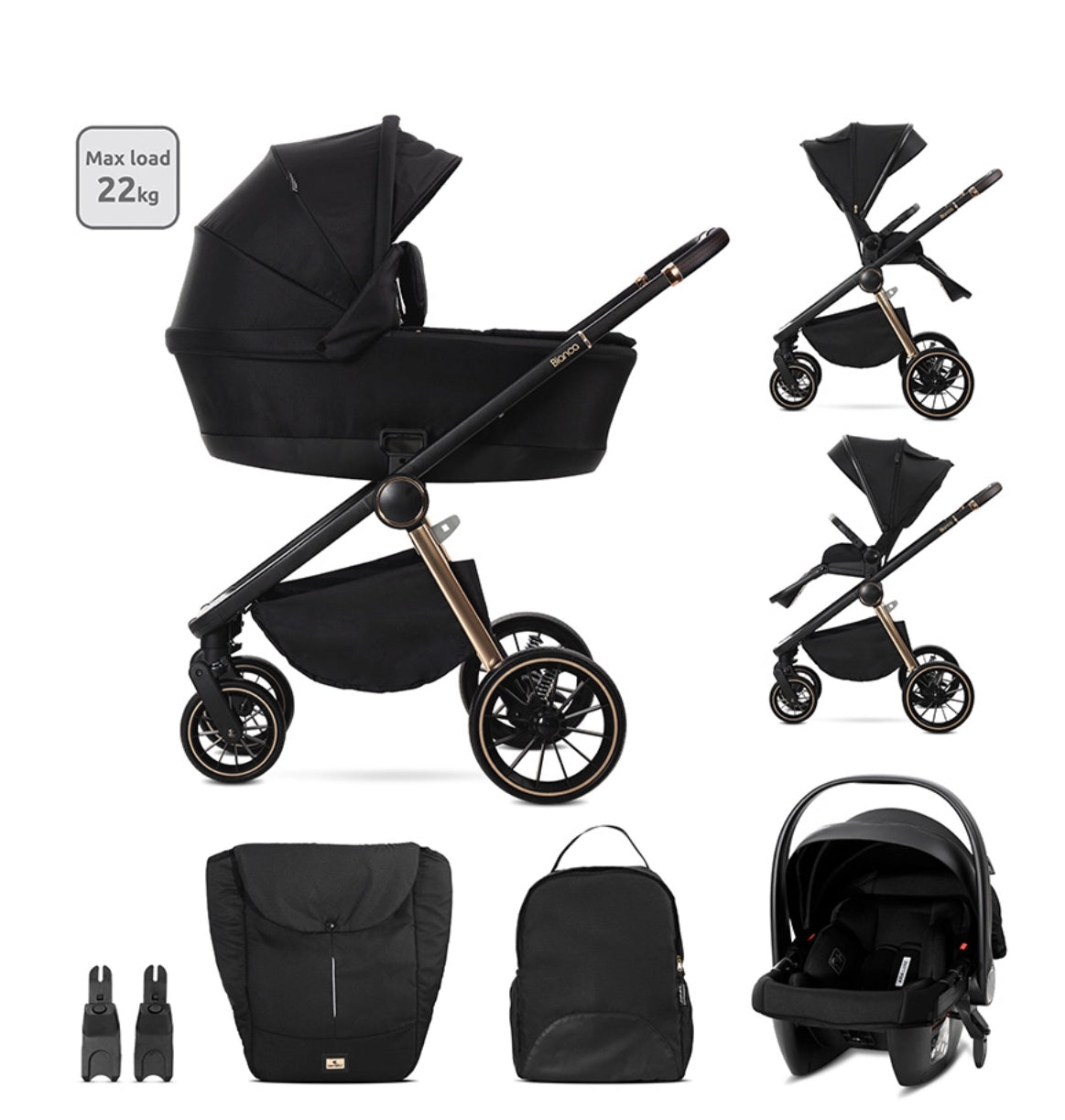 Lorelli Bianca 3in1 Travel System - Black
Includes Aria Luxe Car Seat and Rain Cover