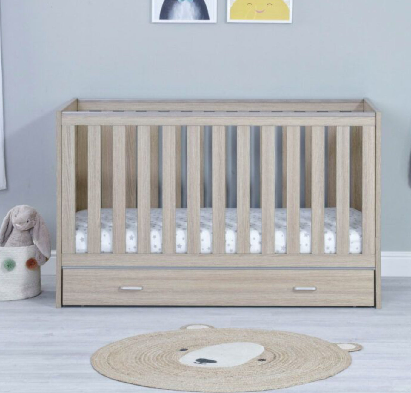 Babymore Veni Cot Bed with Drawer - Oak