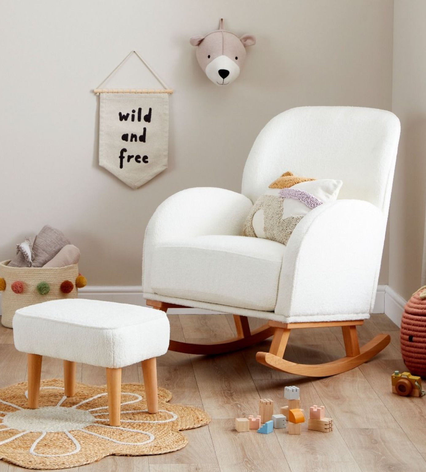 Babymore Freya Nursing Chair with Stool - Off White Boucle