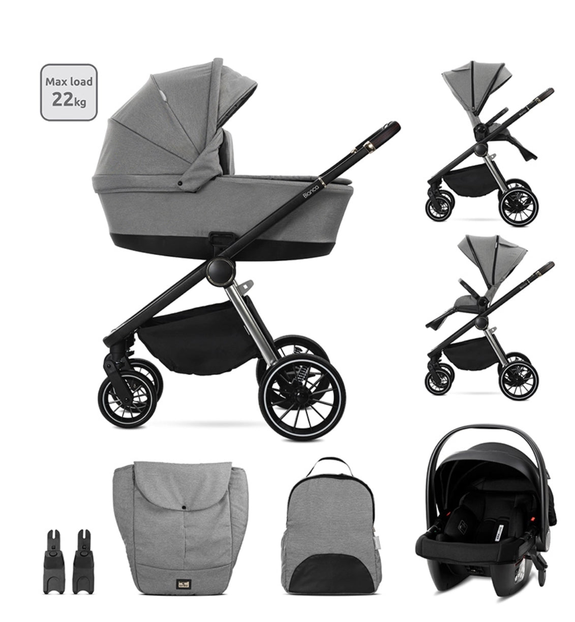 Lorelli Bianca 3in1 Travel System - Grey
Includes Aria Luxe Car Seat and Rain Cover
