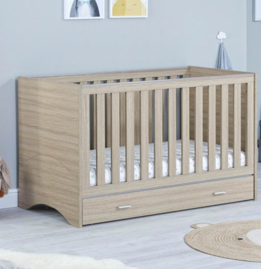 Babymore Veni Cot Bed with Drawer - Oak