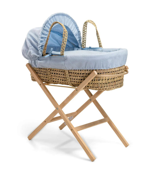 Waffle Palm Moses Basket - Blue