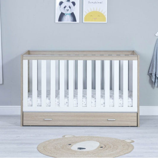 Babymore Veni Cot Bed with Drawer - White Oak