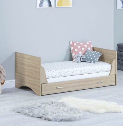 Babymore Veni Cot Bed with Drawer - White Oak