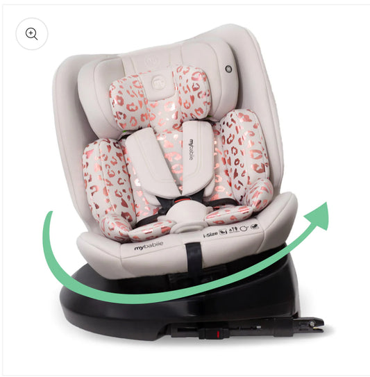 MBCS200 Spin R129 Car Seat with Top Tether - Pink Leopard