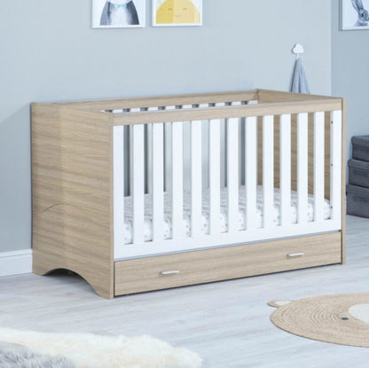Babymore Veni Cot Bed with Drawer - White Oak