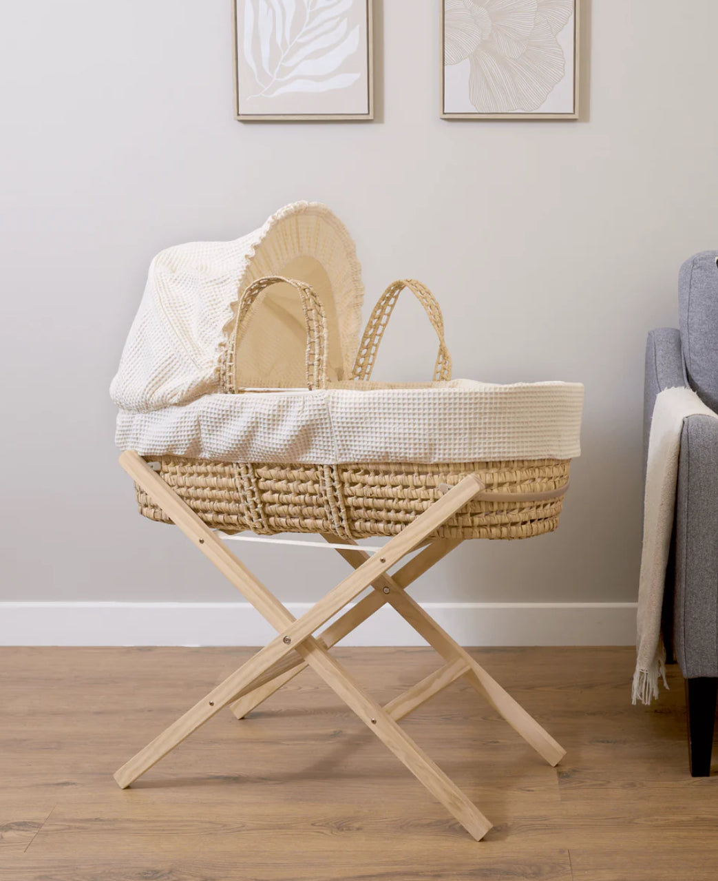 Waffle Palm Moses Basket - Cream
