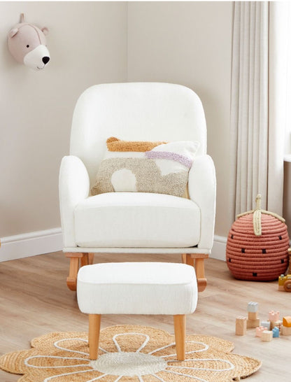 Babymore Freya Nursing Chair with Stool - Off White Boucle