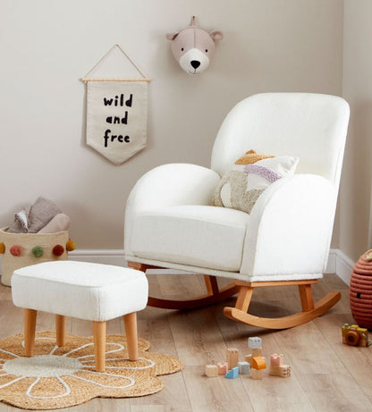 Babymore Freya Nursing Chair with Stool - Off White Boucle